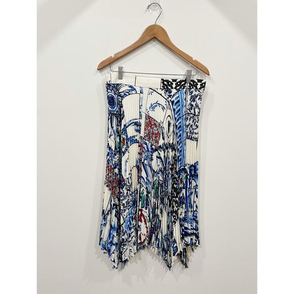 TORY BURCH White Pleated Skirt Sunburst Floral Handkerchief Hem - Picture 8 of 15